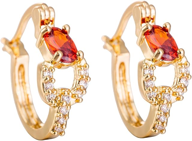 YAZILIND Elegant Gold Plated Hollow Red Cubic Zirconia Hoop Earrings for Women