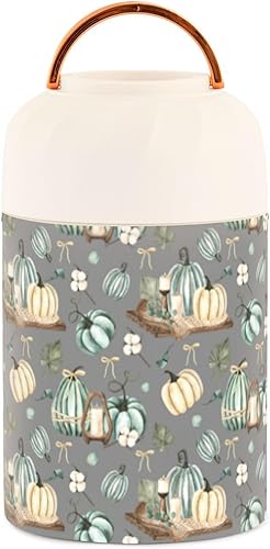 Autumn Pumpkins Kids Womens Insulated Food Jar Container with Spoon 17oz500ml Food Jar Insulated Stainless Steel Vacuum Food Warmer Insulated