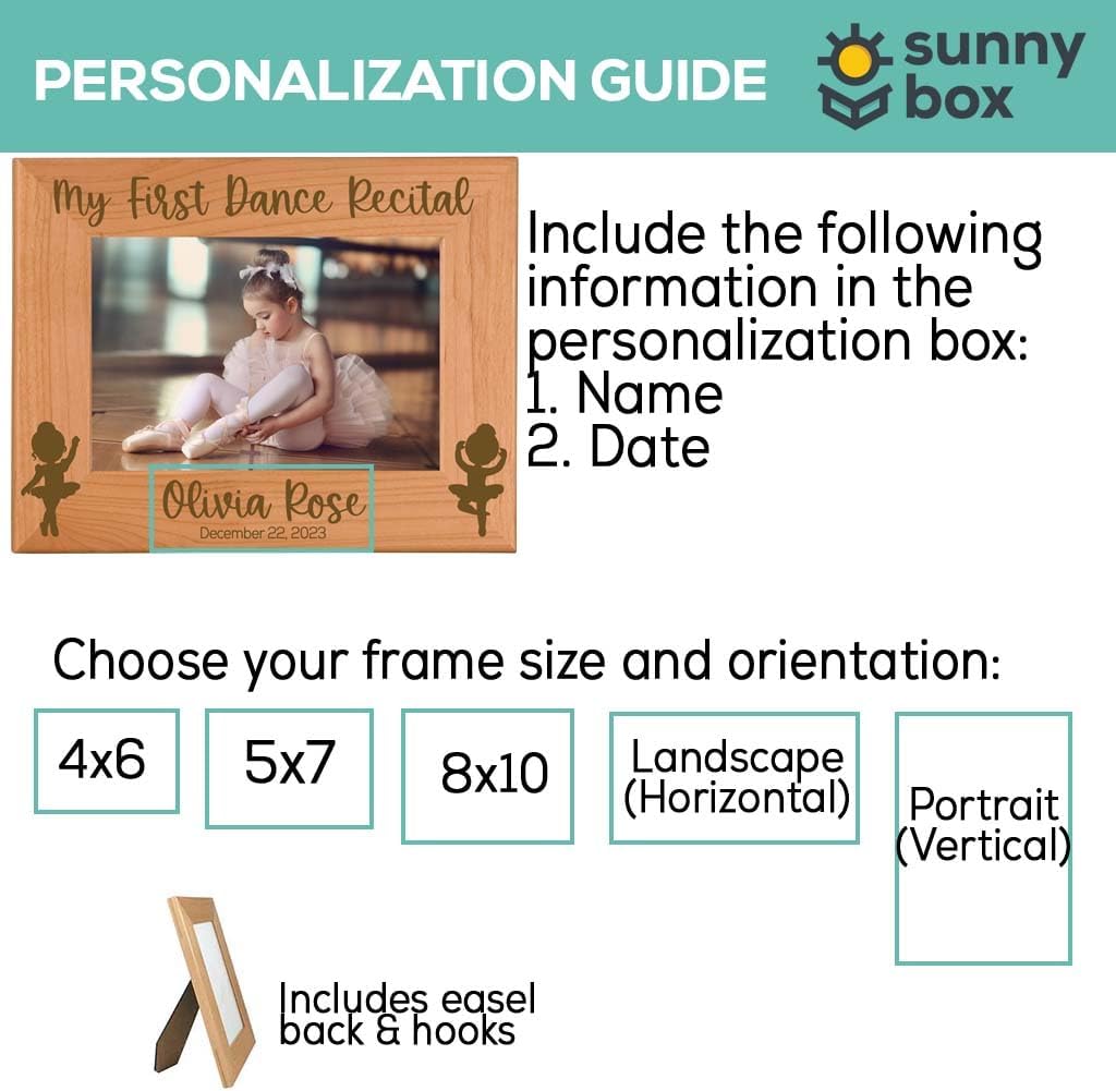 My First Dance Recital Custom Engraved Wood Picture Frame | Personalized Dance Photo Frame | Ballet | Ballerina Dance Gift for Girls | 4x6, 5x7, 8x10 Picture Frame