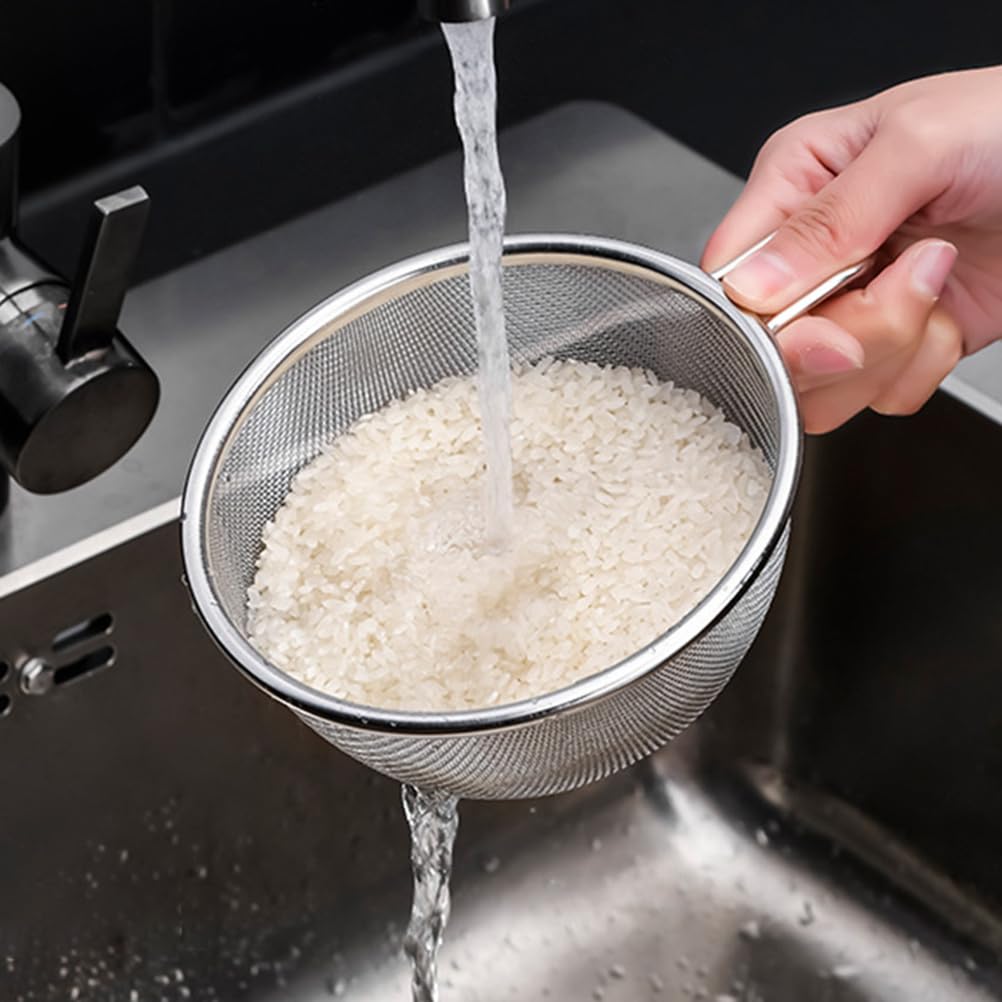 MAGICLULU Stainless Steel Colander with Handle and Basin 4.6 Inch Rice Washing Bowl Food Strainer for Kitchen Draining Salad Preparation Microwave Safe - Image 4