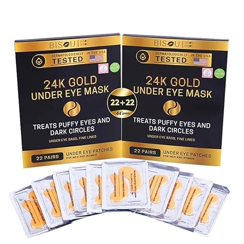 Parches de oro de 24 quilates para debajo de los ojos (44 pares) Máscaras de colágeno para ojeras, hinchazón y arrugas Tratamiento de cuidado de