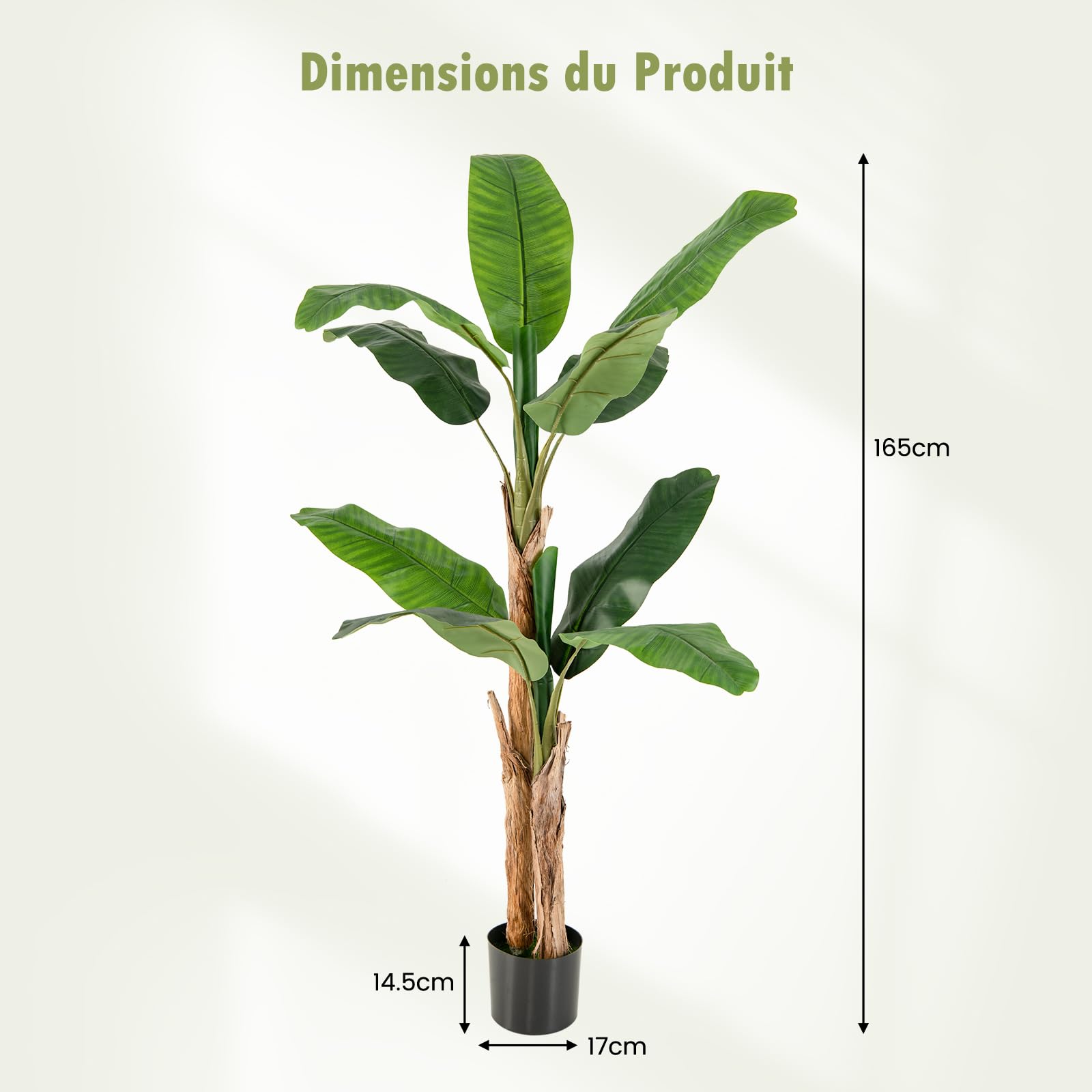 GIANTEX Plante Artificielle Intérieur, Fausse Plante Bananier 165 CM en Pot avec Ciment, 2 Tiges Réalistes & 10 Grandes Feuilles, Arbre Artificiel Intérieur Extérieur Maison Jardin Bureau