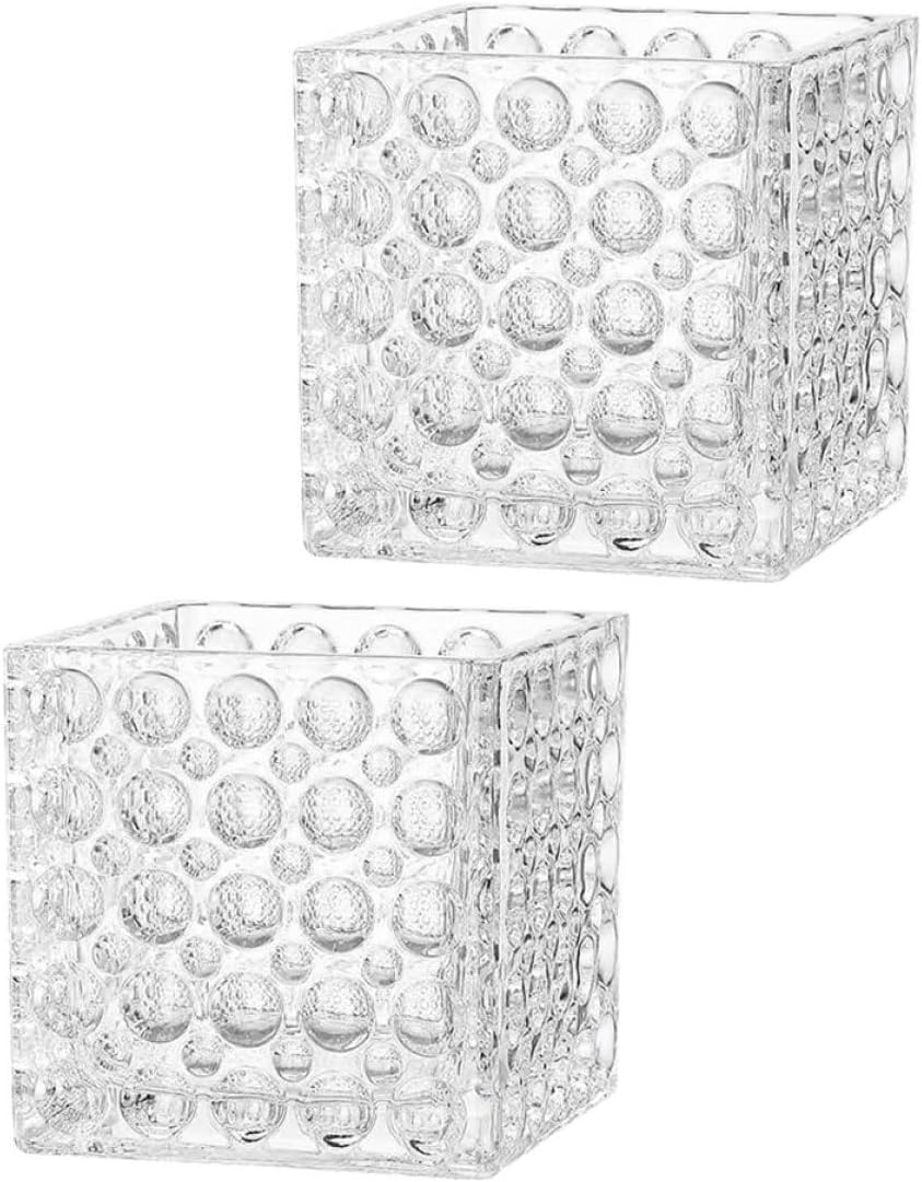 2pcs Square Glass Candle Holder Set, Multipurpose Hydroponic Vase for Desktop Decor, Mini Floral Planter Container for Home and Office Use