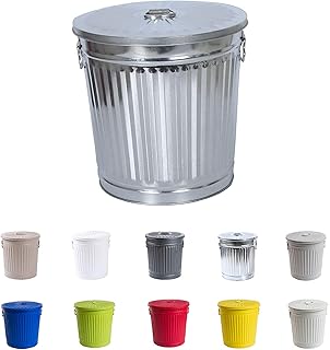 Retro Metalltonne 7L mit Deckel & Griffen – kleiner Metall Mülleimer für Küche, Biomüll, Bad, Balkon – vielseitige Aufbewahrung als Ascheeimer, Futtertonne, Wäschetonne