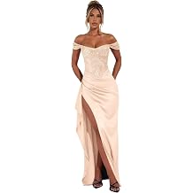 Glitter Satin Sequin Prom Dress Off Shoulder Formal Gowns Mermaid Evening Party Dresses with Slit