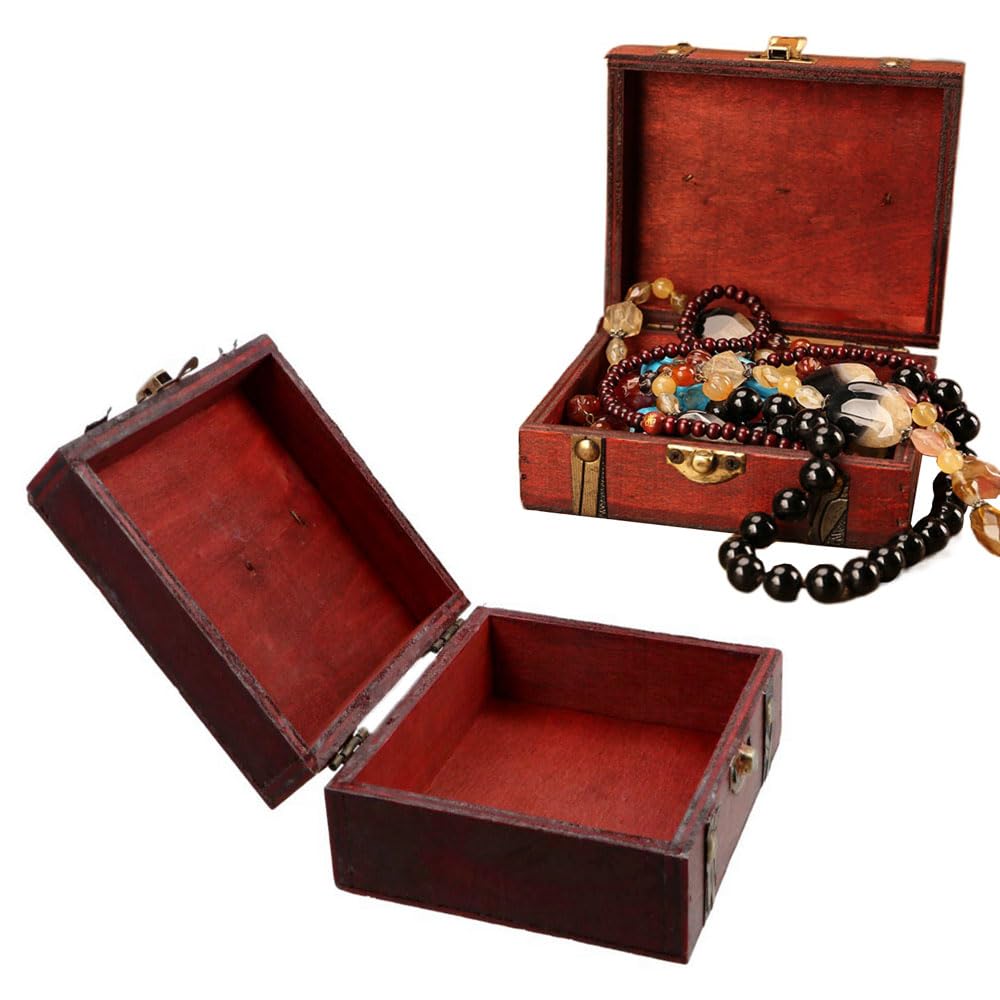 GUDEKIKL 1Pc Wooden Vintage Treasure Box, Pirate Treasure Storage Case, Antique Design Jewelry Organizer, Retro Wood Treasure Chest For Photography Prop