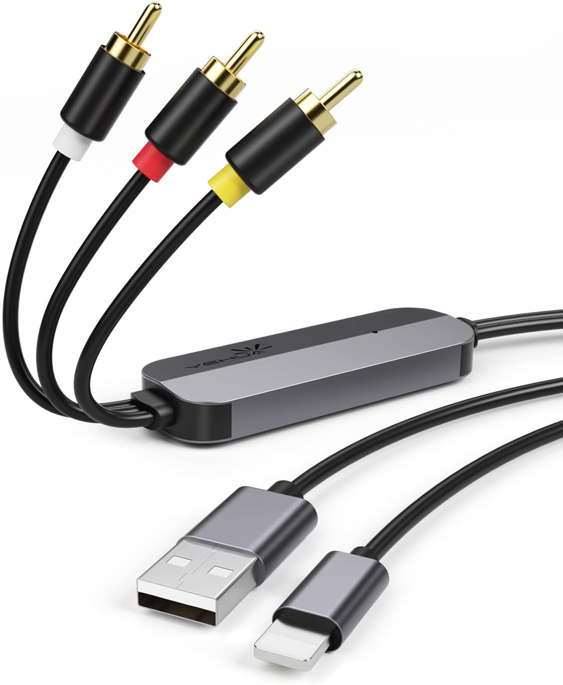 YEHUA RCA Video Cable for Lightning, AV Converter Cable for iPhone Best Used for Car Screens with 3RCA Interface, RCA Adapter Compatible with iPad to HDTV/Blu-ray/PAL(78.7inch)
