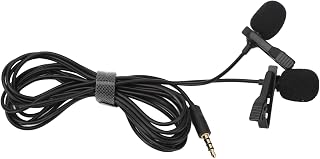 Pwshymi Lavalier Lapel Microphone, Stable 20HZ-16kHz Lapel Collar Clip Mic 3.5mm Double Head APS DC1V-10V for Meeting