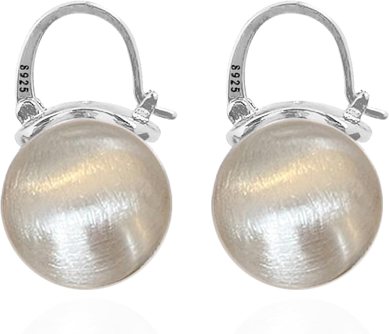 OwMell Elegant 925 Sterling Silver Pearl Drop Earrings Dangle Stud Gold Plated Earrings for Women Large Size 12mm