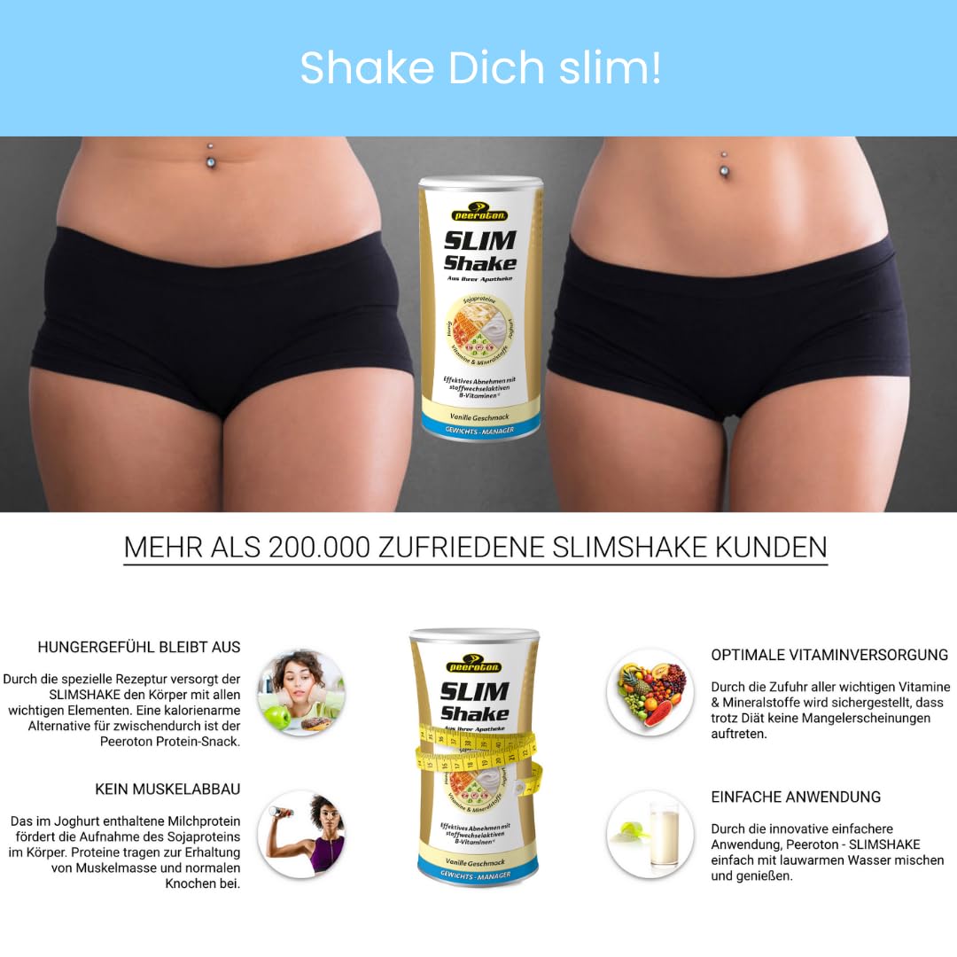 Peeroton SLIM Shake Schokolade - Diät Abnehm Shake, vegetarisch und glutenfrei, vollständiger Mahlzeitenersatz, enthält alle wichtigen Proteine, Vitamine und Mineralstoffe für schnelles Abnehmen, 500g