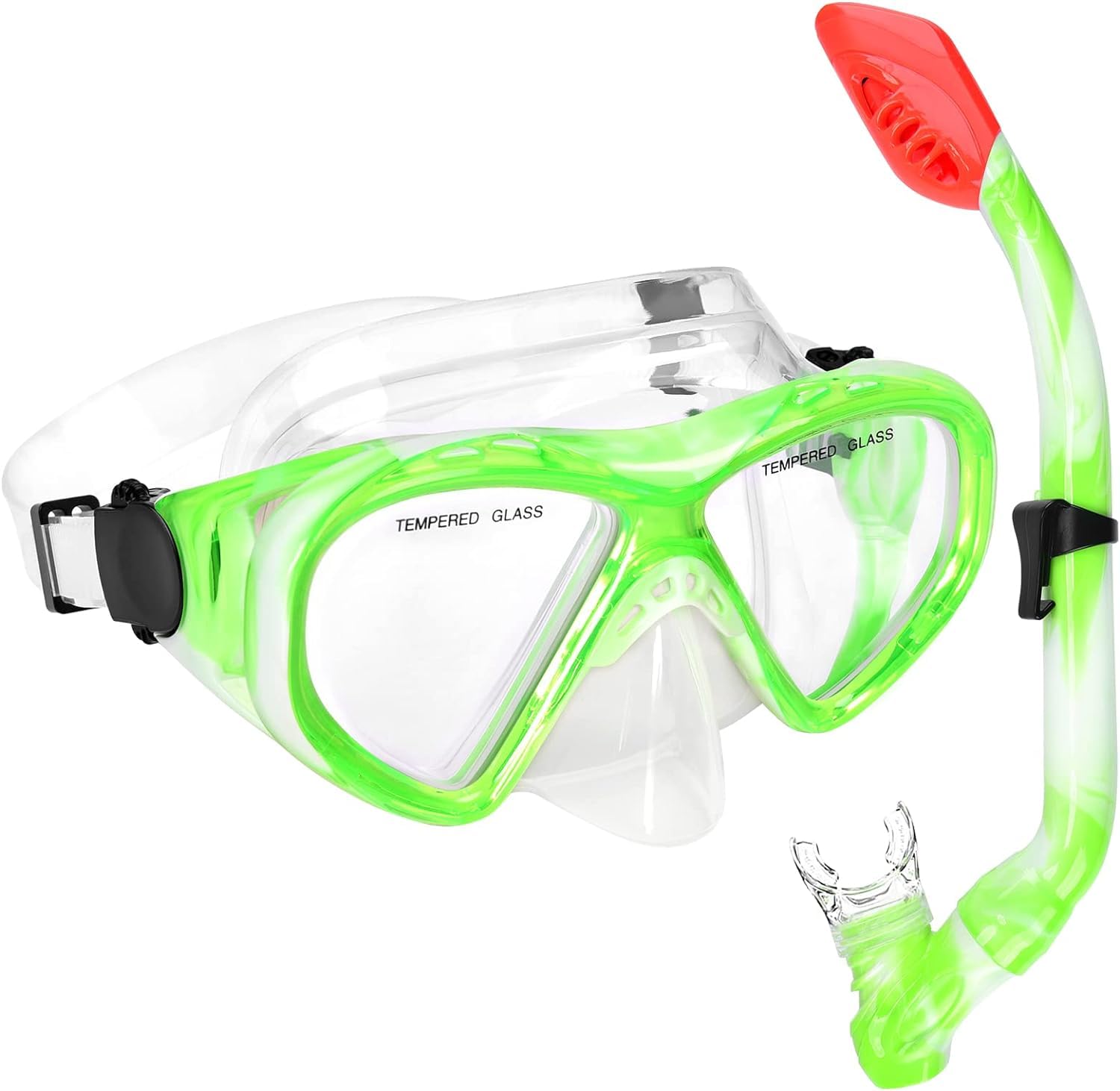 Kids Snorkel Set, Anti-Fog Kids Snorkel Mask 180 Degree Panoramic View HD Diving Mask Tempered Glass Swimming Goggles for Boys and Girls