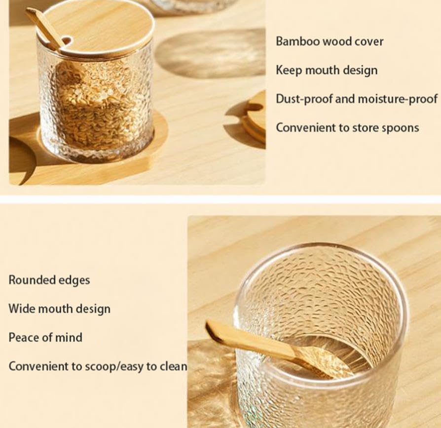 Luminexia Barattolo per condimenti da Cucina,Set di barattoli per condimenti in Vetro con coperchi e Cucchiaio di,Scatola per condimenti in Vetro,per conservare Lo Zucchero di Sale di e spezie