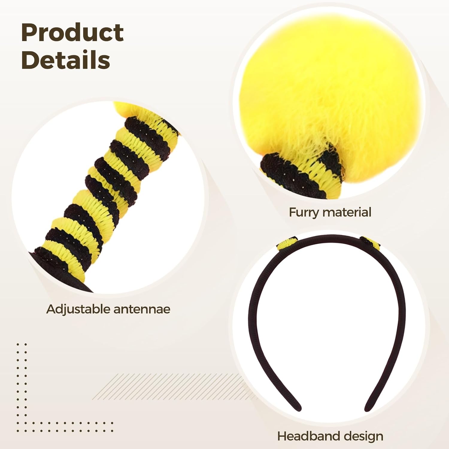 15 Pcs Bee Antenna Headband Set, Plush Animal Headbands, Cute Hair Accessories, Ideal for Cosplay, Party, and Festival, 9.1 x 8.3 Inch image 3