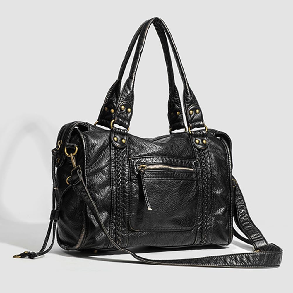 GSenhui Nieten Tragetasche Damen Groß Slouchy Handtasche Vintage Tasche Gross City Tote Bag Y2k Schultertasche Punk-stil Ledertasche Schwarz