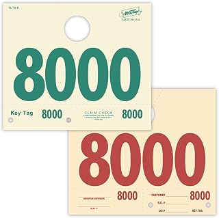 1000 Automotive Service Dispatch Numbers Mirror Hang Tags Numbered 8000-8999 RL78 Style Red Green Service Dispatch Numbers Manilla Card Stock with 1.25 Slotted Hang Cutout