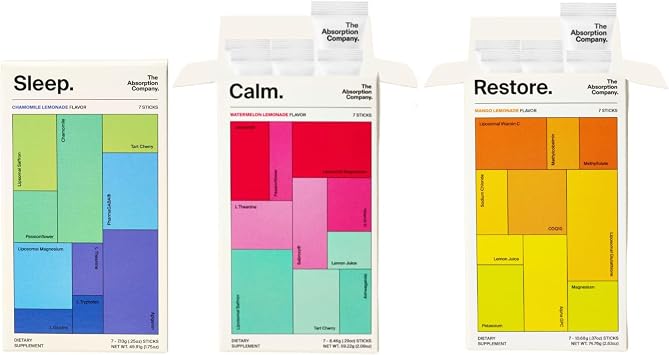 Calm Drink Mix - Supports Cortisol Regulation - Watermelon Lemonade & Electrolyte Powder Packets - Workout Recovery - Mango Lemonade & Sleep Aid Powder - Improve Sleep - Chamomile Lemonade 7 Sticks