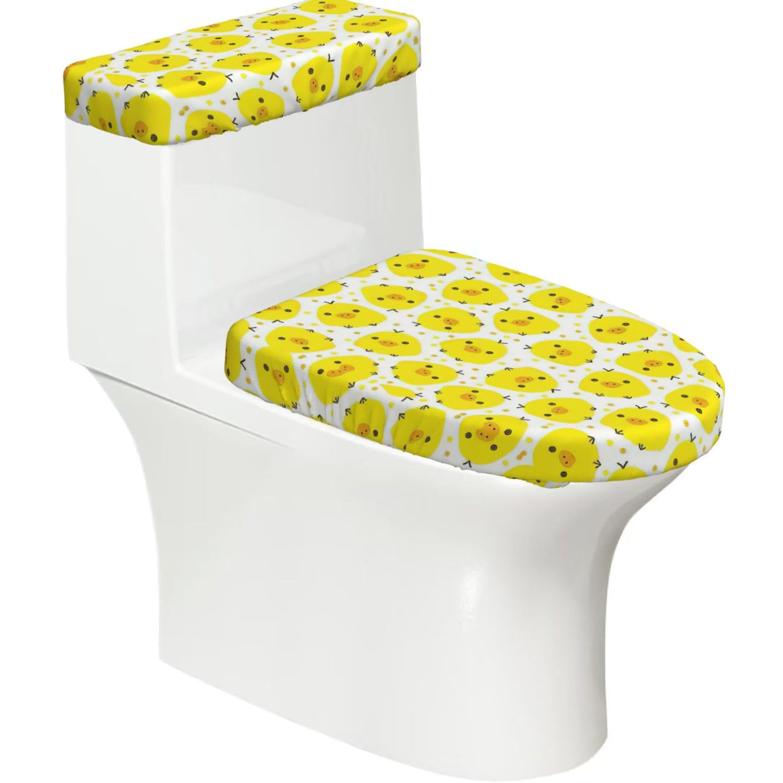 Yellow Chicken Print Bathroom Decor Toilet Lid Cover And Tank Covers, Restroom Accessories Fits Most Round