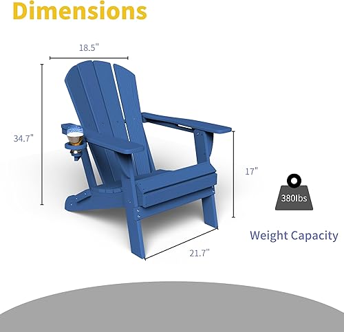 Miniatura 3 de Kingdura Silla Adirondack plegable, silla portátil de polietileno de alta densidad resistente a todo tipo de clima, silla de patio al aire libre de