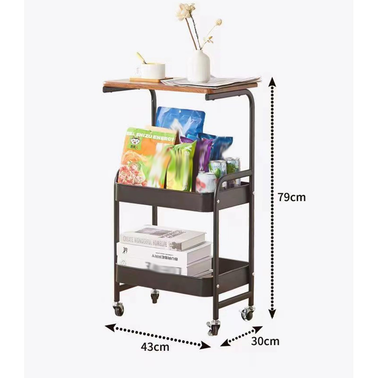 Carrito de almacenamiento rodante con ruedas bloqueables para organizar y almacenar artículos en la sala de estar, oficina o espacios estrechos. Carrito de utilidad móvil