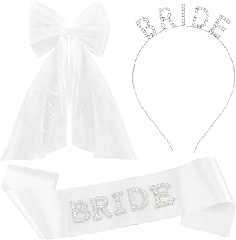 Chanaco Bride to Be Sash Bachelorette Party Decorations Bridal Headbands and Wedding Bow Veil Engagement Accessories Bridal Shower Gift Favors Silver Rhinestone Tiaras Lace Pearls Sash