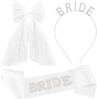 Bride to Be Sash Bachelorette Party Decorations Bridal Headbands and Wedding Bow Veil Engagement Accessories Bridal Shower Gift Favors Silver Rhinestone Tiaras Lace Pearls Sash