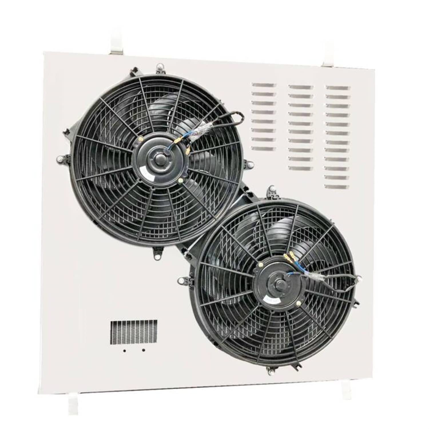 Aluminum Radiator Shroud + 2 x 14" Fans + Relay Kit Compitable for 2003-2007 2004 2005 2006 Ford F250 F350 F450 F550 6.0L Powerstroke V8 Diesel
