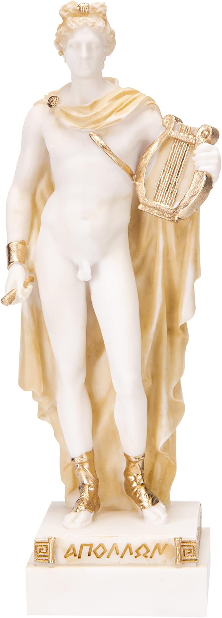 BEAUTIFUL GREEK STATUES Apollo God Of Music Poetry Art Gold Tone Alabaster Statue Sculpture 9.05 Inches
