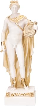 BEAUTIFUL GREEK STATUES Apollo God Of Music Poetry Art Gold Tone Alabaster Statue Sculpture 9.05 Inches