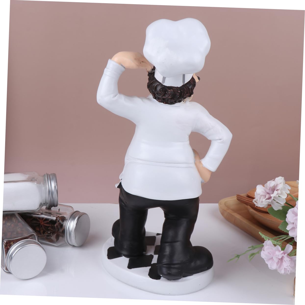 GLEAVI Statuetta Chef in Resina Bianca Design Classico Portatile e Resistente Decorazione da Tavolo per Casa e Arredamento Desktop