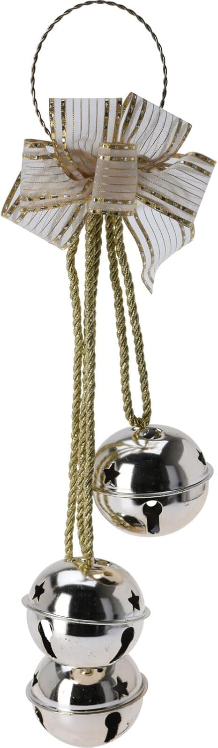 Gold Christmas Jingle Bells Door Hanger | Extra Large Christmas Bells Doorhanger Jingle Bell Garland Hanging Decoration | Giant Door Knob Bells Christmas Ornament - 43cm