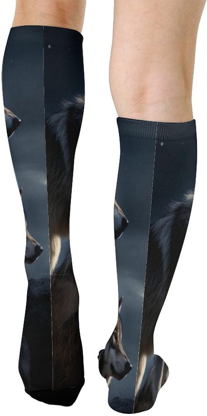 Wolves In The Moonlight Knee High Soccer Socks Moisture Wicking