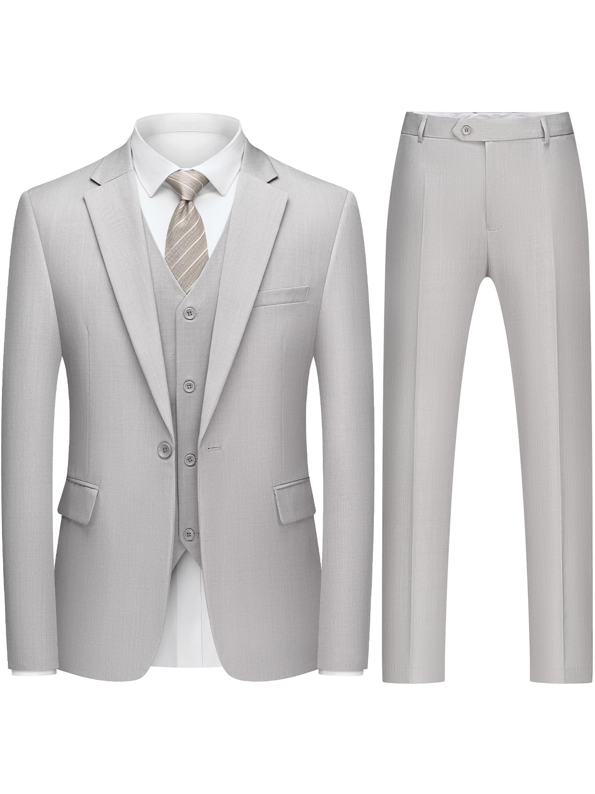 Traje Hombre 3 Piezas Slim Fit Un Botón Traje Ajustado Elegante Chaqueta Chaleco Pantalón para Negocios y Bodas