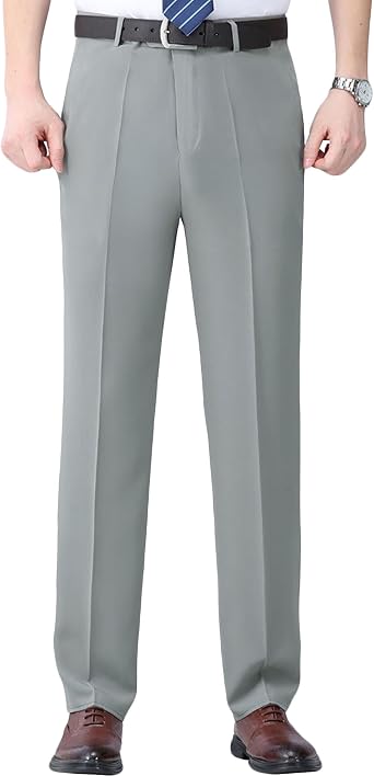 Mens Baggy Zipper Fly Suit Pant Pleated Wide Leg Comfort Trousers Casual Loose Soft Elastic Waist Pants