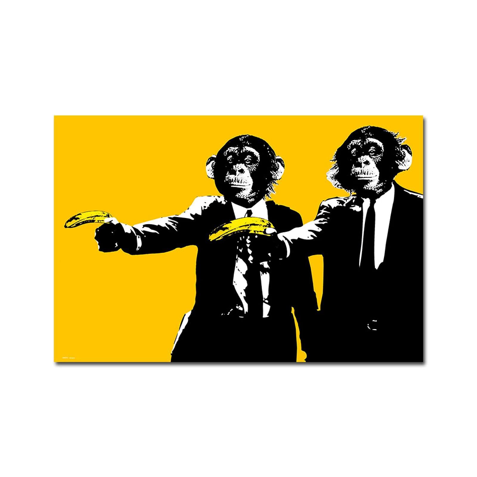 Yooyu Black/Yellow Two Monkey Hold Banana Canvas Painting Posters And Prints Wall Art Picture For Living Room Home Decor 60X80cm(24X31in) Frameless