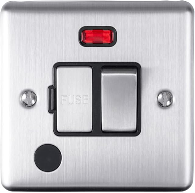 Pack of 10 Eurolite 13A Double Pole Switched Fuse Spur with Neon & Flex Outlet: Satin Enhance Range with Black Trim (10)