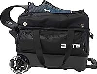 Vista 8 de ELITE Bolsa de bolos Deluxe de 2 bolas con ruedas lisas de 5 pulgadas, bolsillo grande para accesorios, compartimento para zapatos, mango extensible