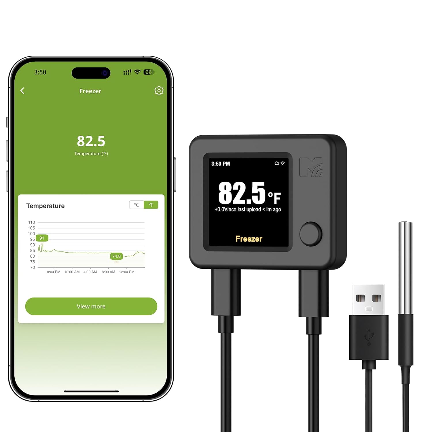 MOCREO WiFi Refrigerator Thermometer with Freezer Alarm, Digital Fridge Temperature Sensor, Email & App Alert, 2-Year Data Export, Remote App Monitor for Kitchen, Fish Tank