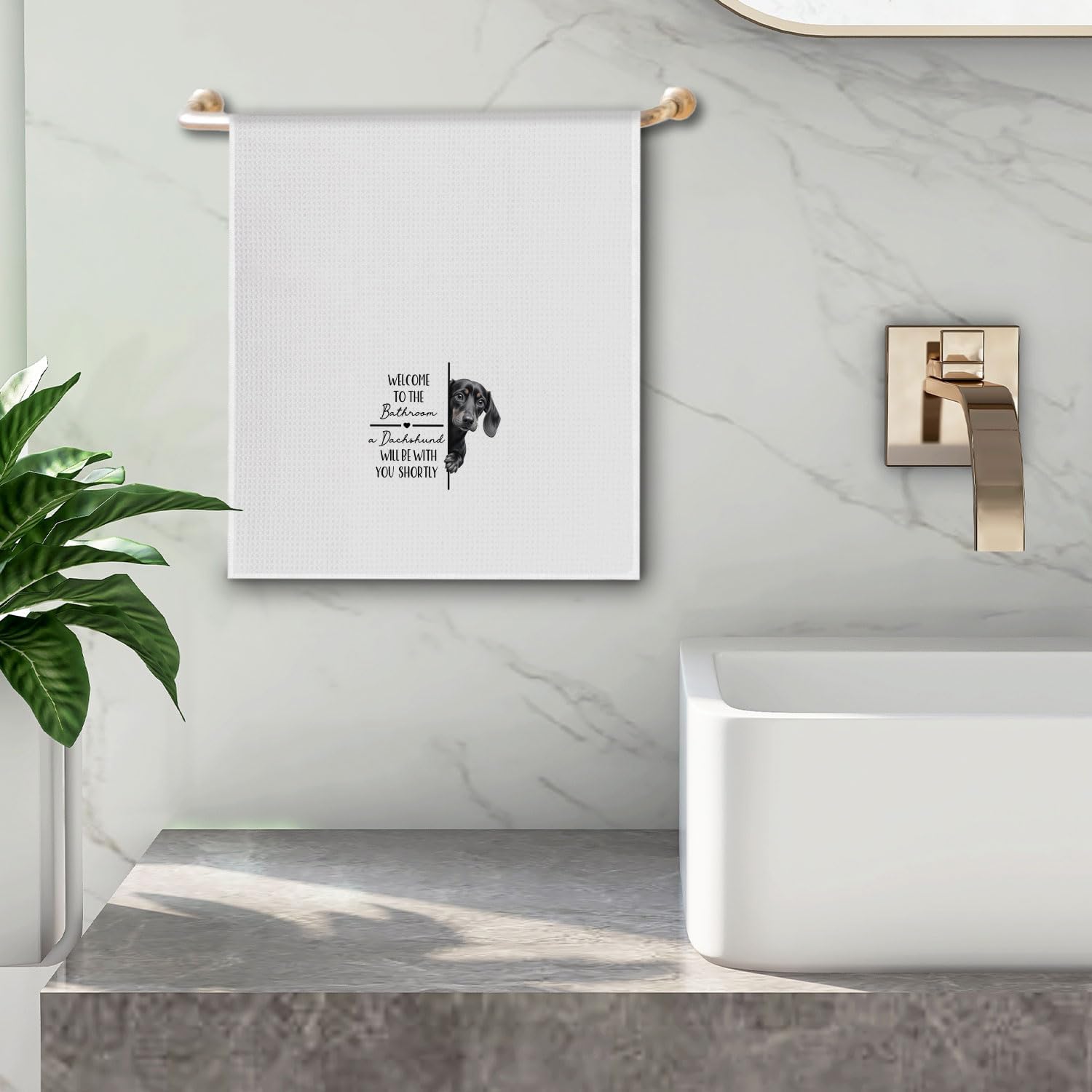 Funny Dachshund Dog Bathroom Hand Towels, Weiner Dog Gifts for Women Men, Welcome to The Bathroom Dachshund Decorative Hand Towels for Bath Room Washroom Restroom, 16x24 Inch - Image 4