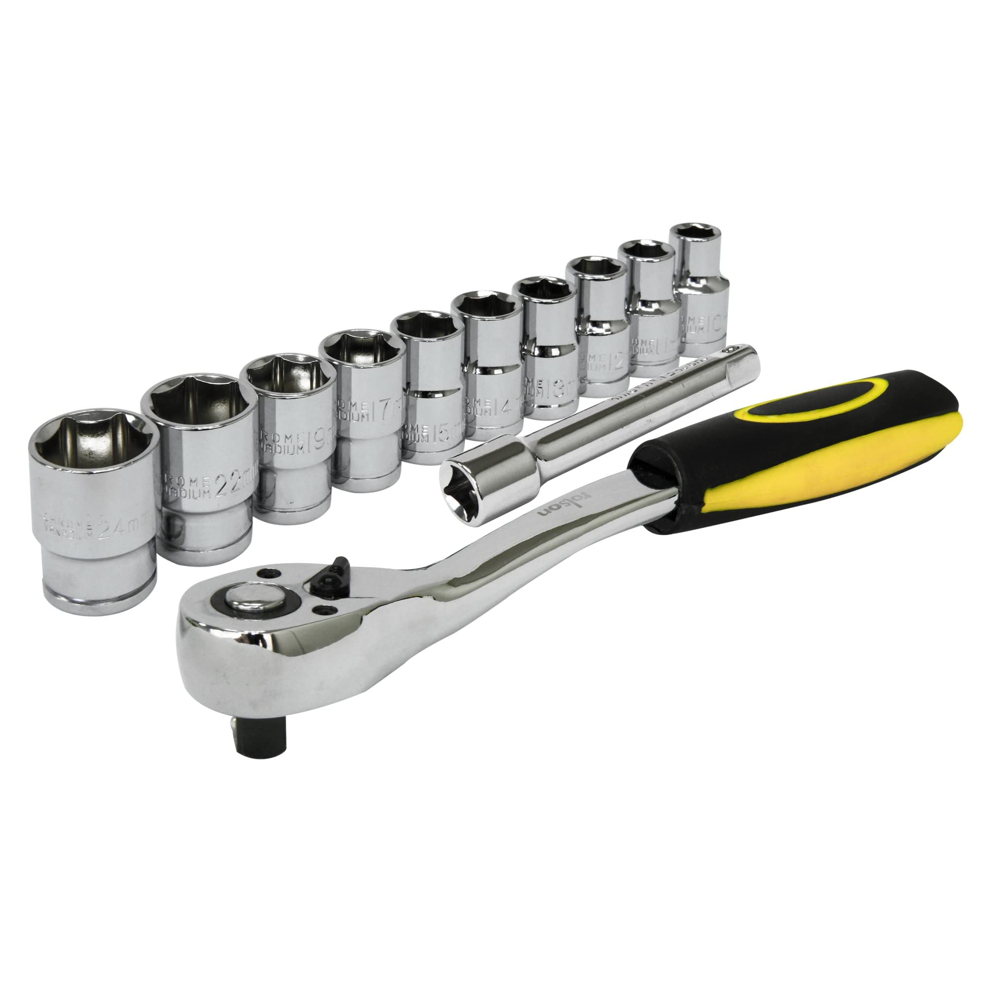 Rolson 1/2-Inch Ratchet Handle and Sockets, Non-Slip Handle, Black