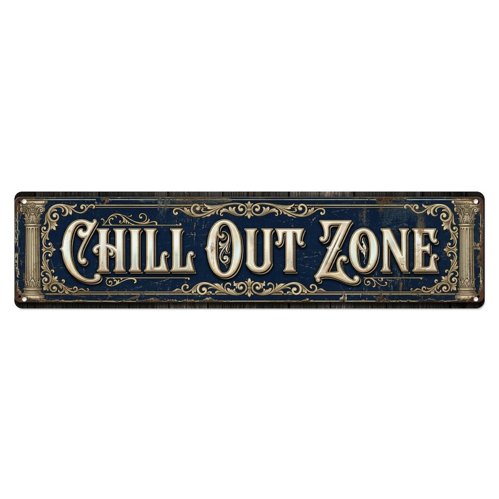Chill Out Zone Aged Porch Vintage Metal Tin Sign Wall Decor for Cafe, Club, Garden Metal Poster 4x16Inch