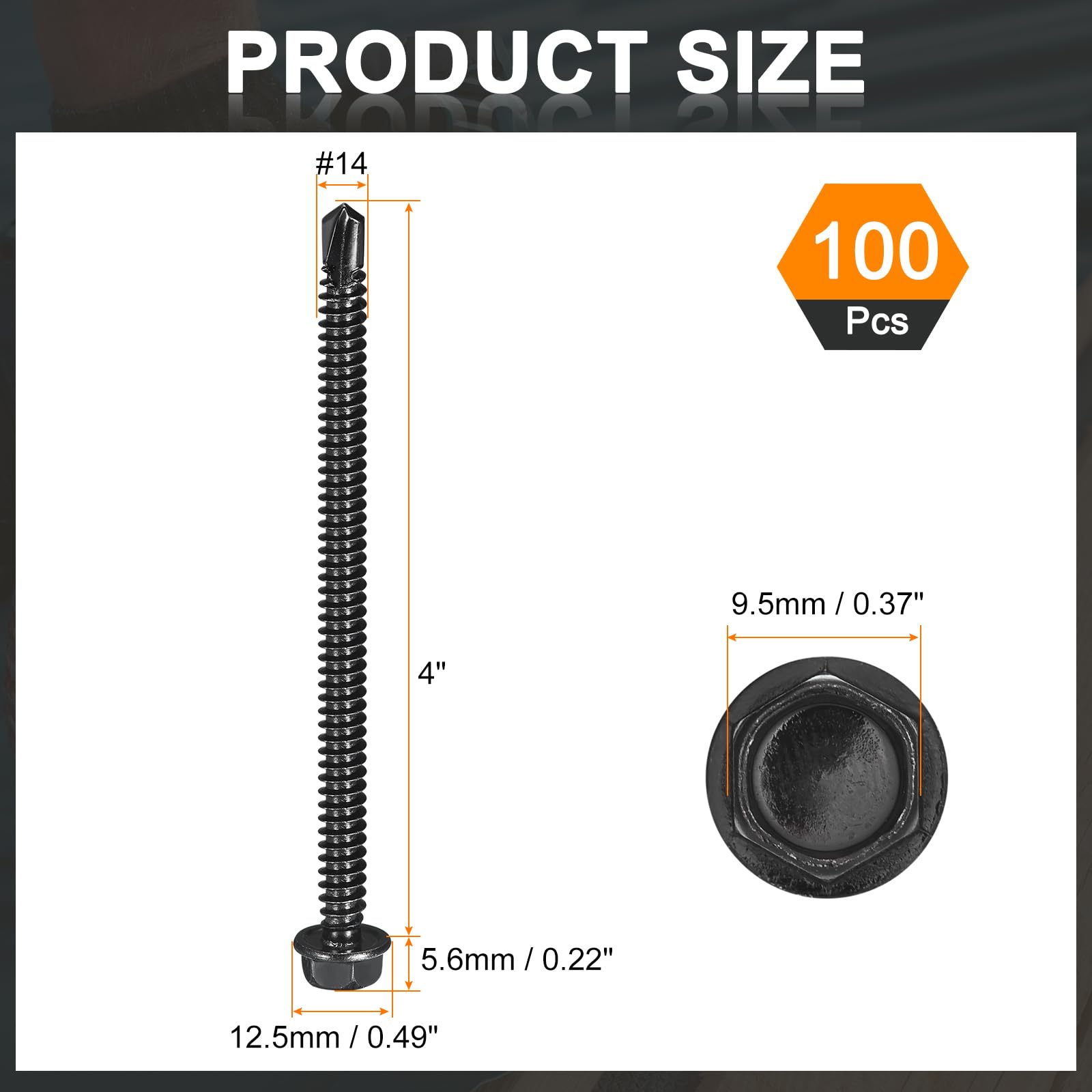 sourcing map 100 viti autofilettanti in acciaio inox 410, 35,6 x 10,2 cm, per metallo, finitura di ossidazione nera, viti esagonali per lamiera