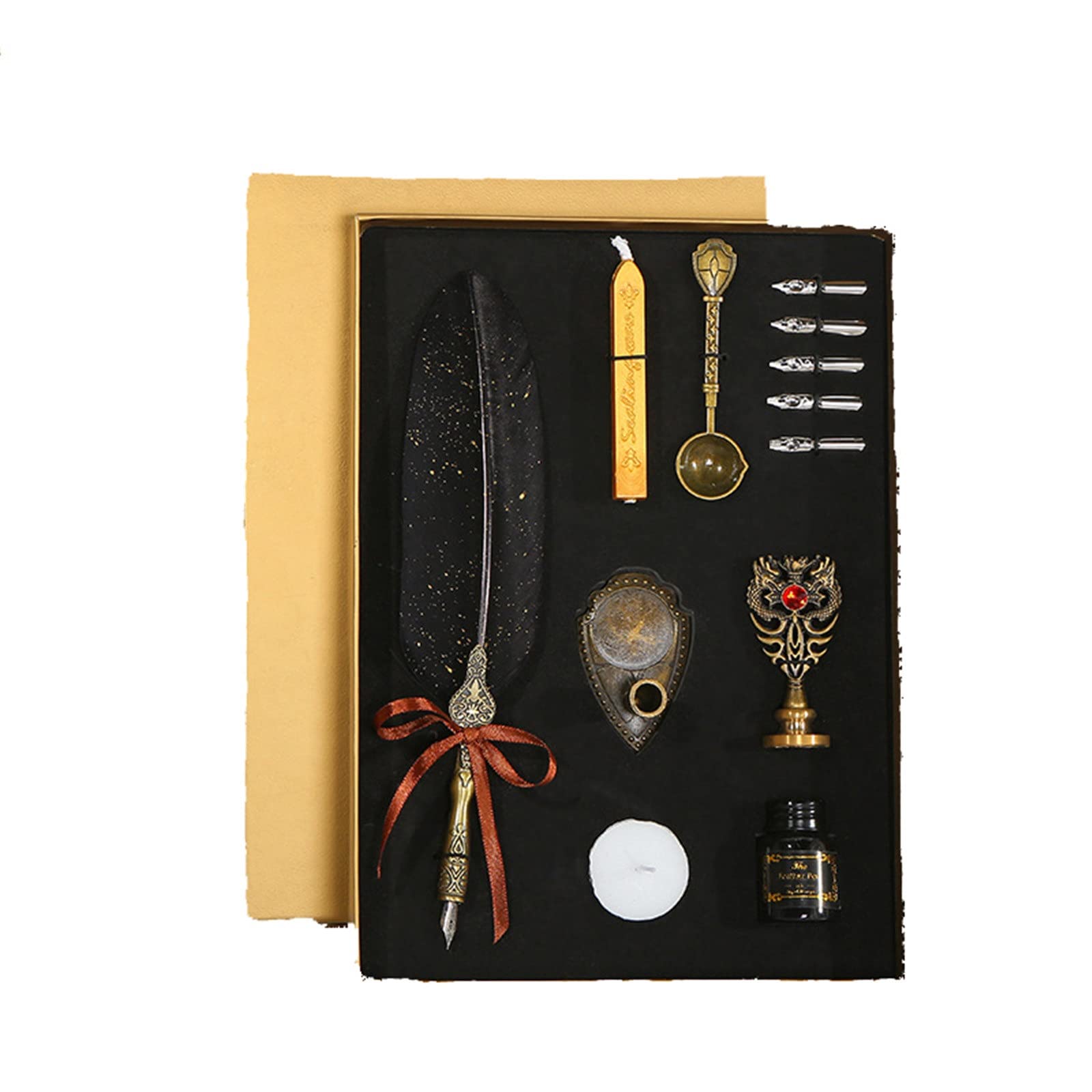 Plume d'oie plume d'oie antique, Stylo à plume Ensemble de stylos à plume Ensemble de stylos de calligraphie Plume d'écriture(Black)
