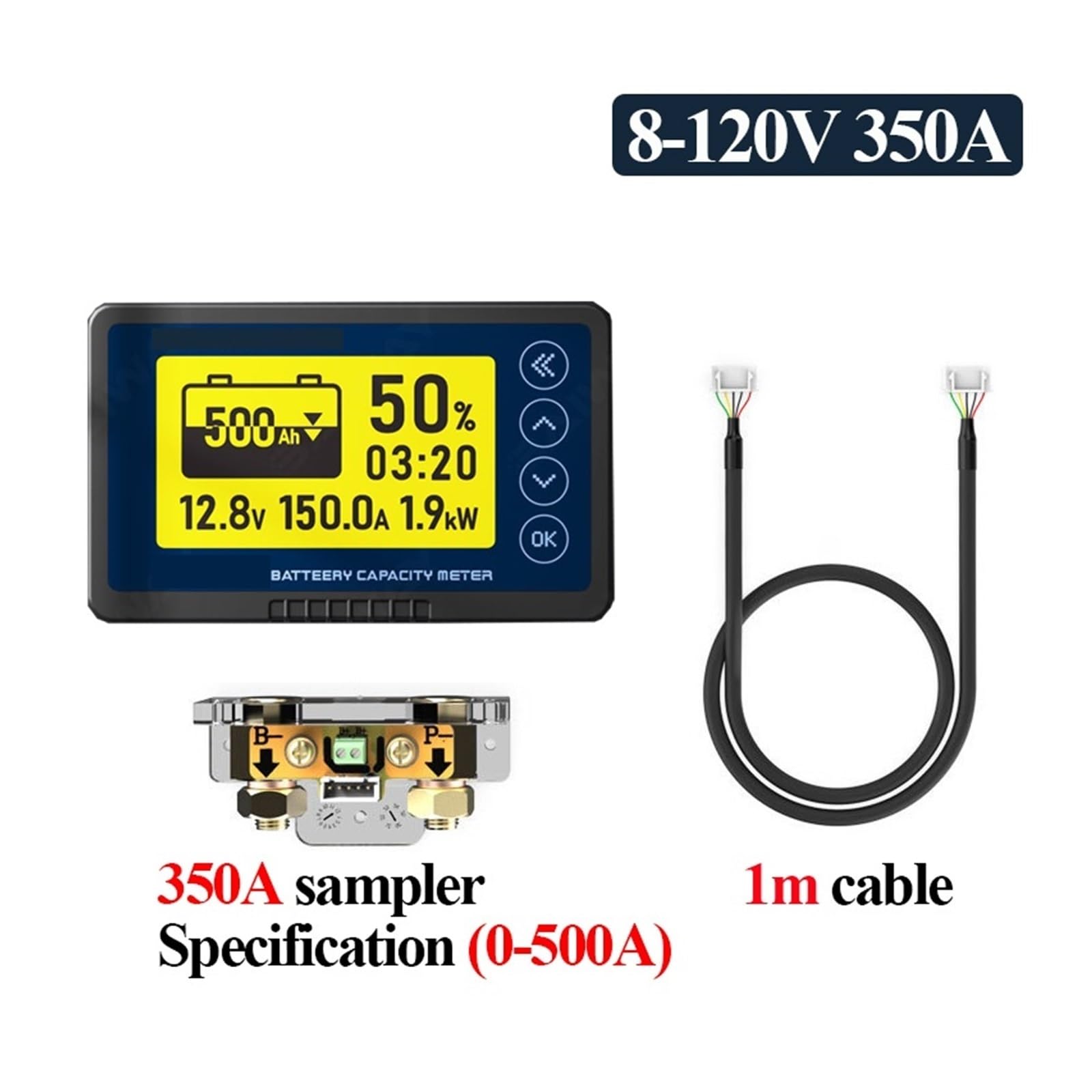 Amperomierz USB, Licznik 8-120V Wskaźnik pojemności akumulatora Wyświetlacz napięcia prądu litowego do detektora akumulatora kwasowo-ołowiowego(B3 350A)