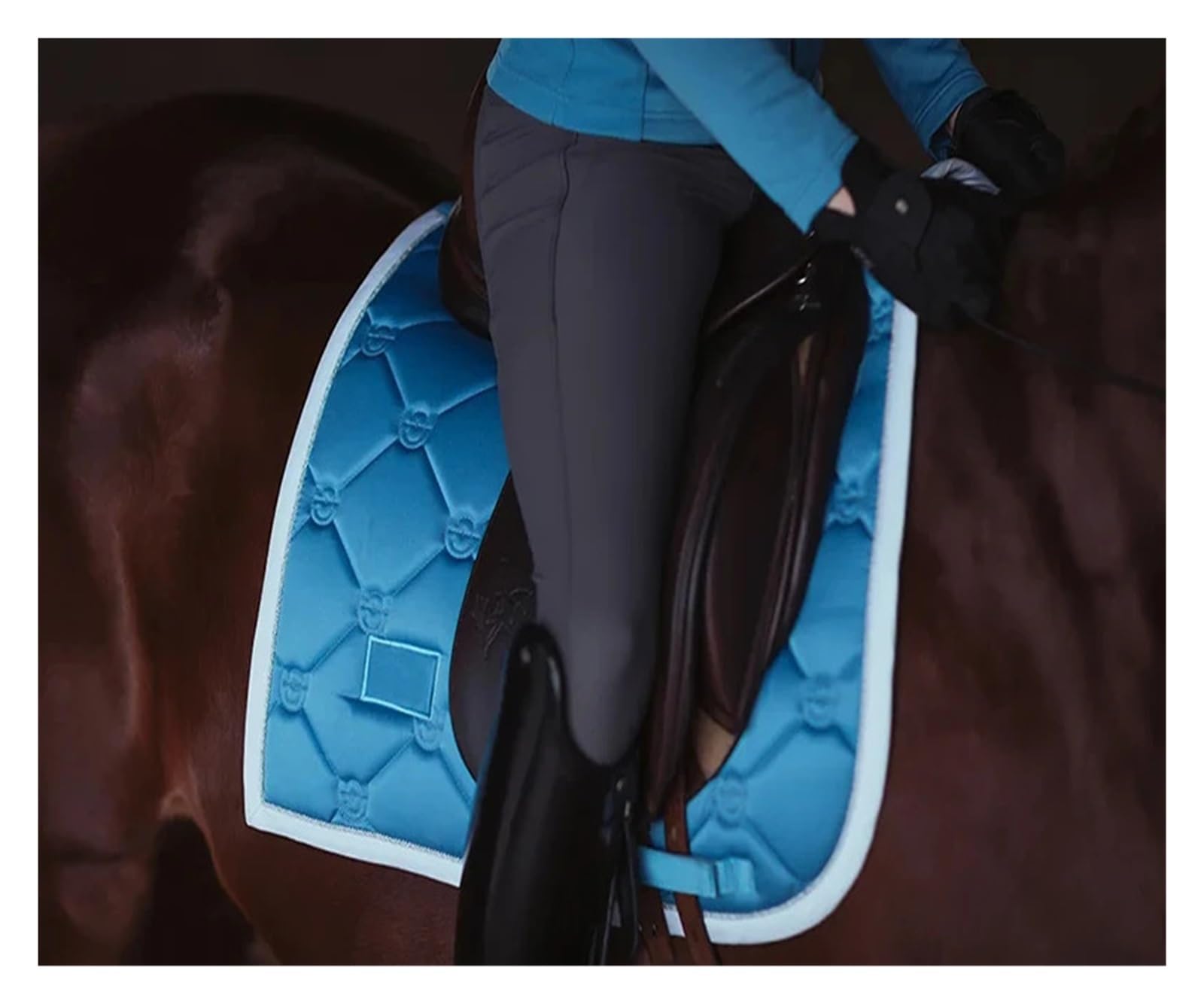 Mantilla para Caballo Almohadilla de Silla de Doma de Tela Satinada, Equipo de equitación Azul, Productos ecuestres equinos