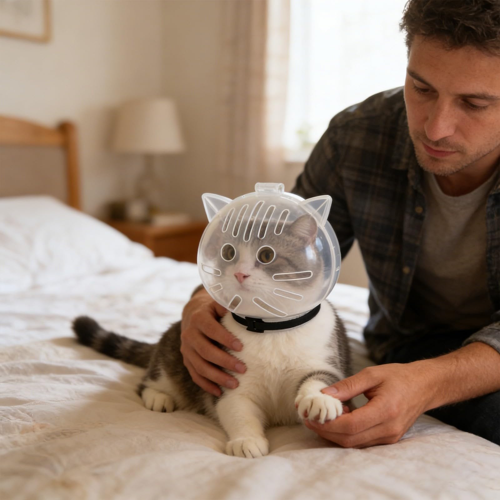Cat Transparent Muzzle for Grooming, Transparente Maulkorb für Katzen zur Fellpflege, Verstellbarer Kätzchen-Astronautenhelm, Anti-Biss Maulkorb Für Katzen Zur Fellpflege Blasenhelm (14.7cm)