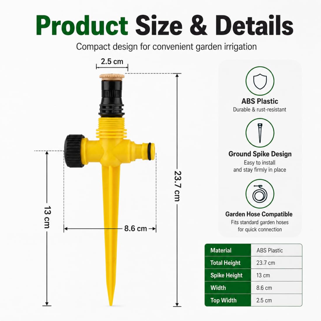 360° Rotierender Rasensprenger mit Verstellbarem ABS-Sprühkopf und Gartenschlauchanschluss für Rasen, Pflanzen, Blumen und Gemüse (10pc Yellow Threaded Scatter Stake Set)