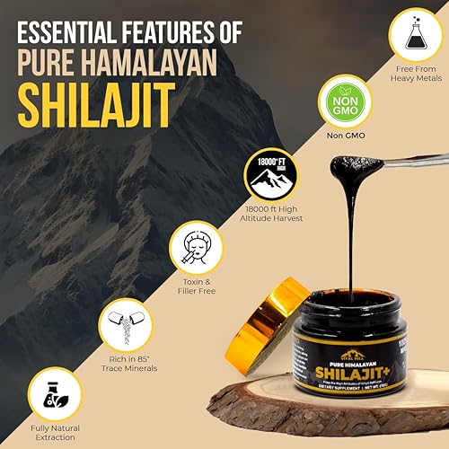 Miniatura 2 de Resina Shilajit del Himalaya prémium para hombres y mujeres, 500 mg de potencia máxima orgánica, probada en laboratorio estadounidense para pureza