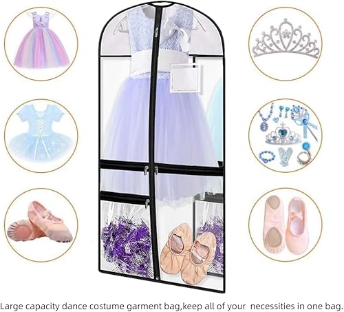Miniatura 4 de Bolsa de ropa transparente para disfraces de baile, bolsa de ropa de 39 pulgadas para competiciones de baile, funda de ropa colgante para niños para