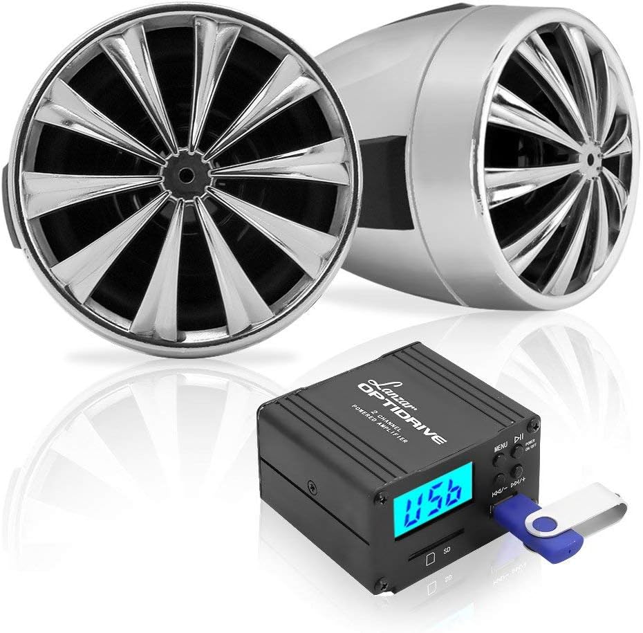 Lanzar 3” Motorcycle Speaker Amplifier System - 700 Watt Weatherproof w/Two 3" Waterproof Speakers, AUX in, FM Radio, USB Charger - Handlebar Mount ATV Mini Stereo Audio Receiver Kit Set OPTIMC80
