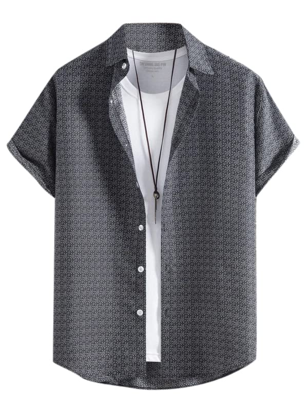 Image of LookMark Men's Cotton Regular Fit Printed Shirt Class